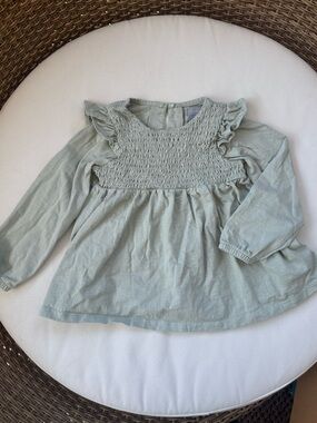 Tahari Sage Green Smocked Long-Sleeve Top 3T